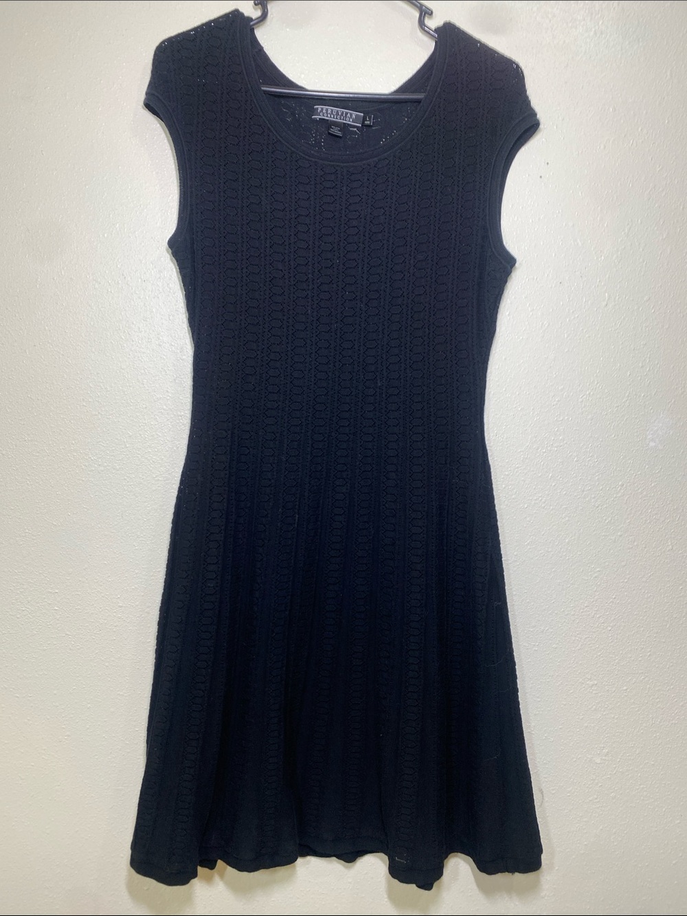 Peruvian Connection Black Textured Cap-Sleeve Mini Dress